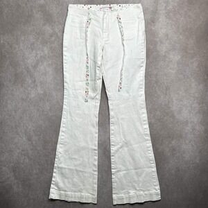 Gasoline White Flare Pants Size 9 (30x33) Drawstring Dots Y2K Boho Festival